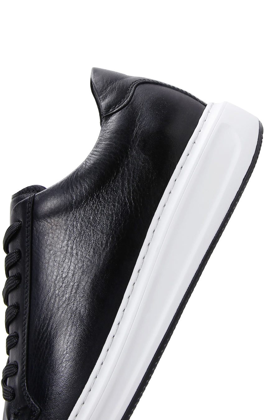 Erkek Siyah Bağcıklı Deri Sneaker