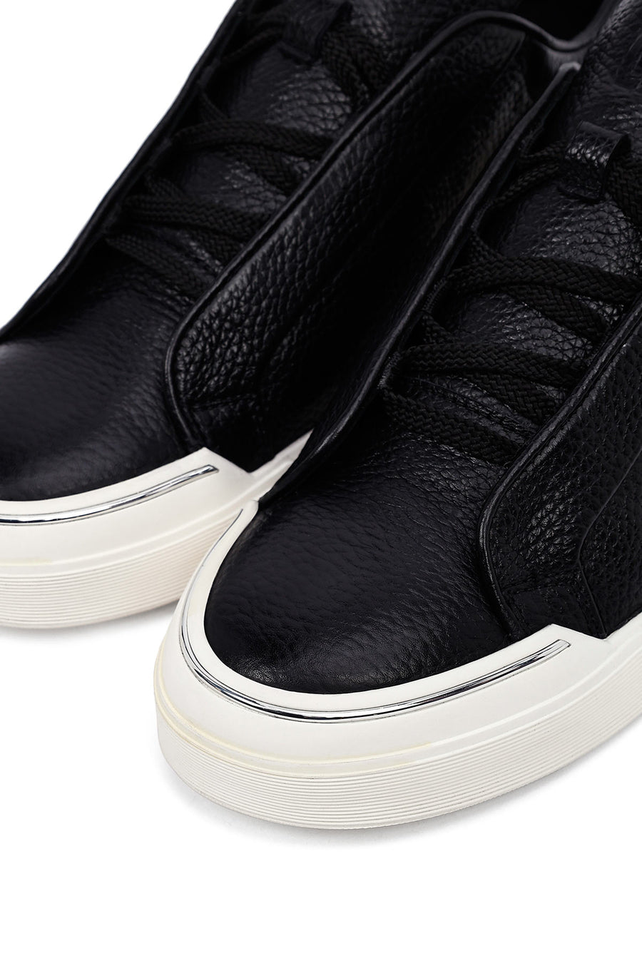 Men's Black Lace Up Leather Sneakers