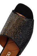 Women's Black Stoned Leather Slippers | Derimod