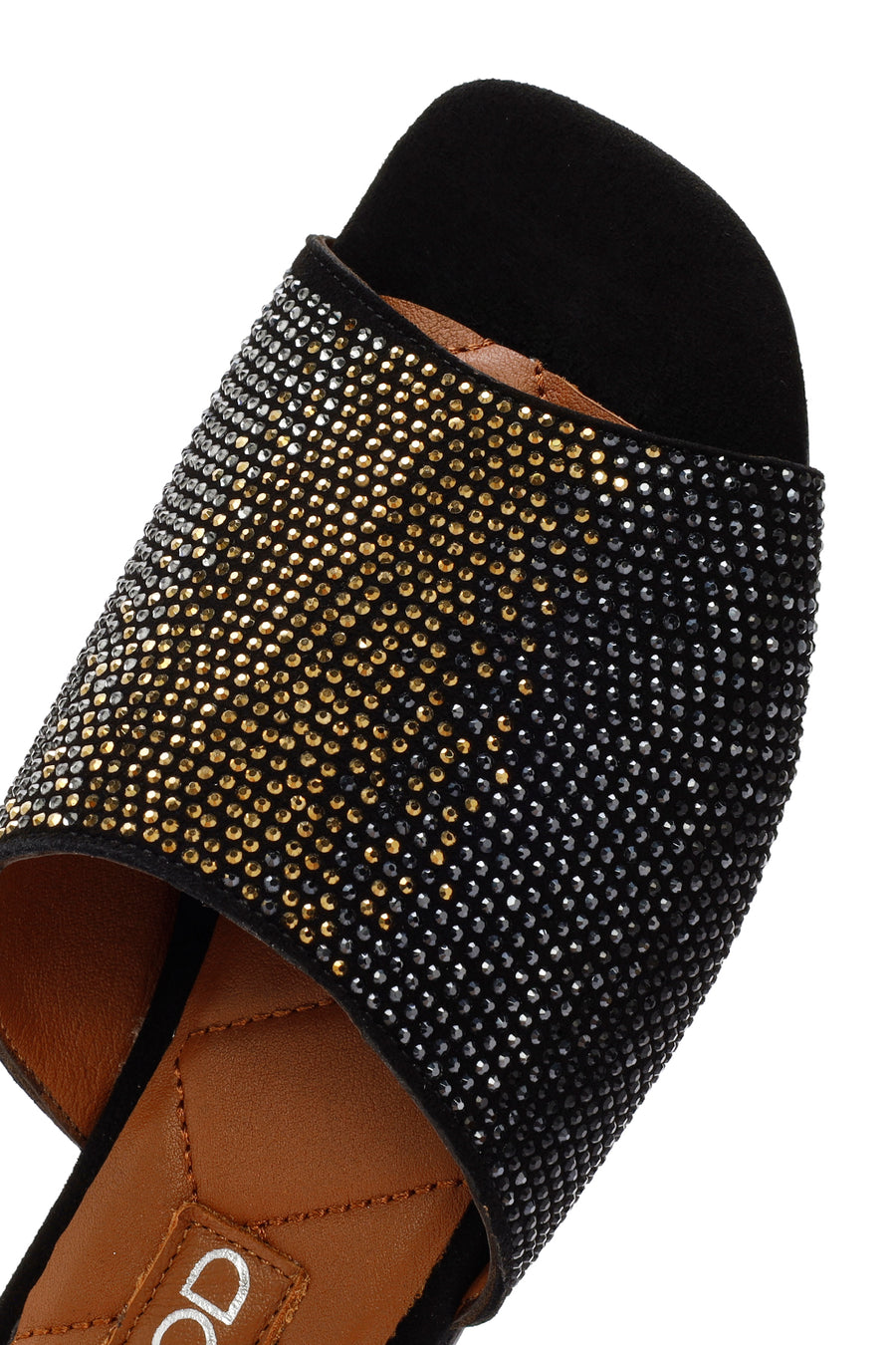 Women's Black Stoned Leather Slippers
