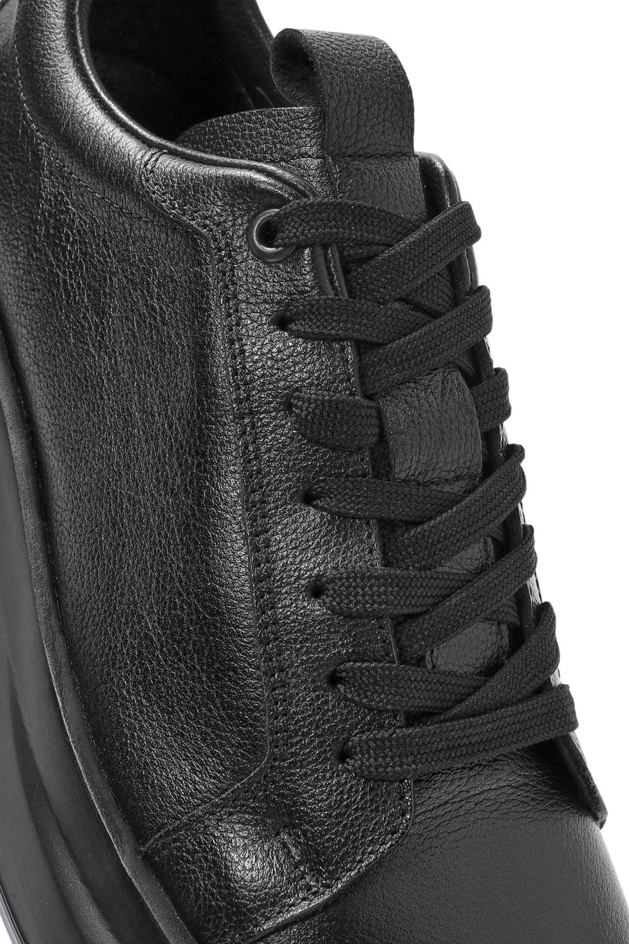 Erkek Siyah Bağcıklı Deri Sneaker
