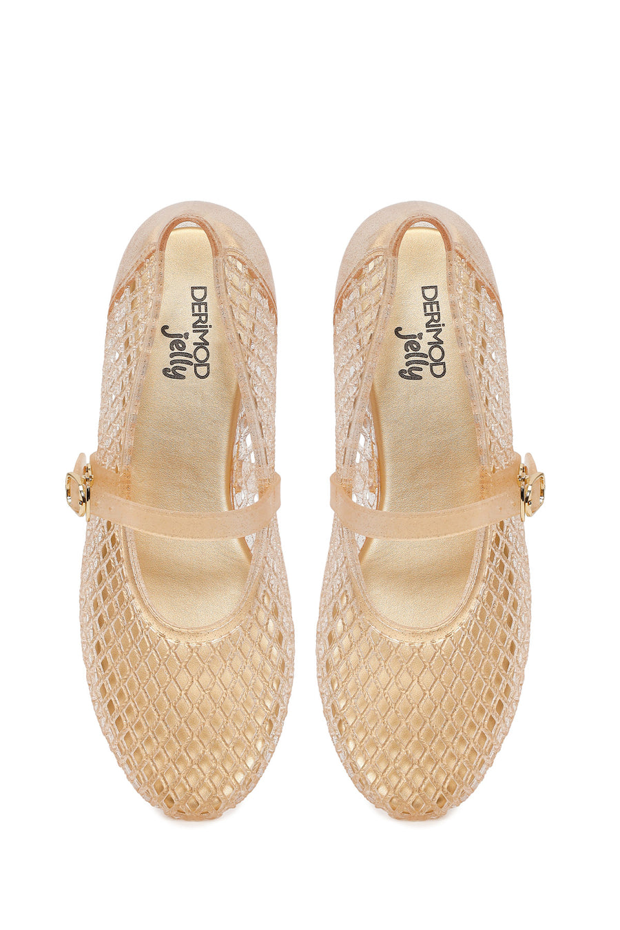 Women's Jelly Ballet Flats with Gold Buckle