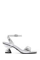 Women's Silver Ankle Buckle Chunky Heel Metallic Sandals | Derimod