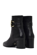 Women's Black Zippered Thick Heeled Leather Boot | Derimod