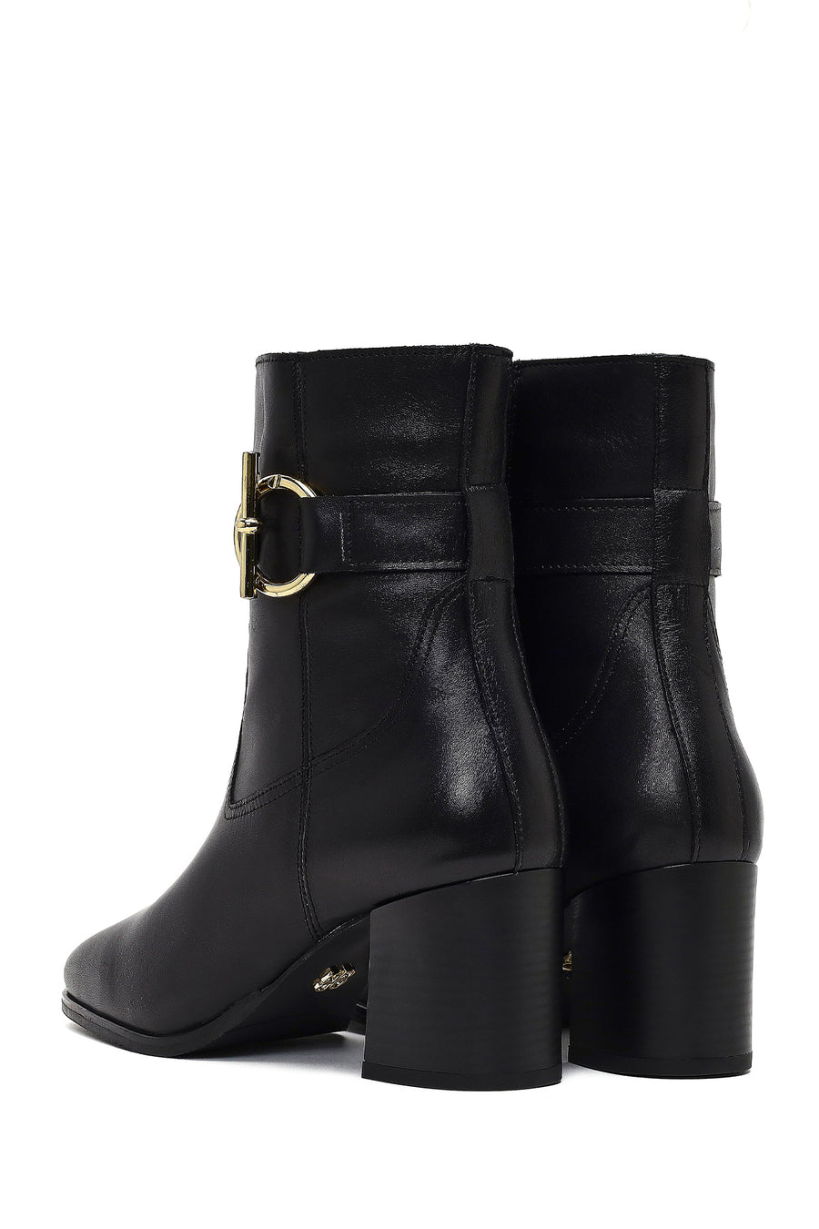 Women's Black Zippered Thick Heeled Leather Boot