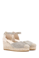 Women's Beige Ankle Strap Wedge Heels Leather Espadrille | Derimod