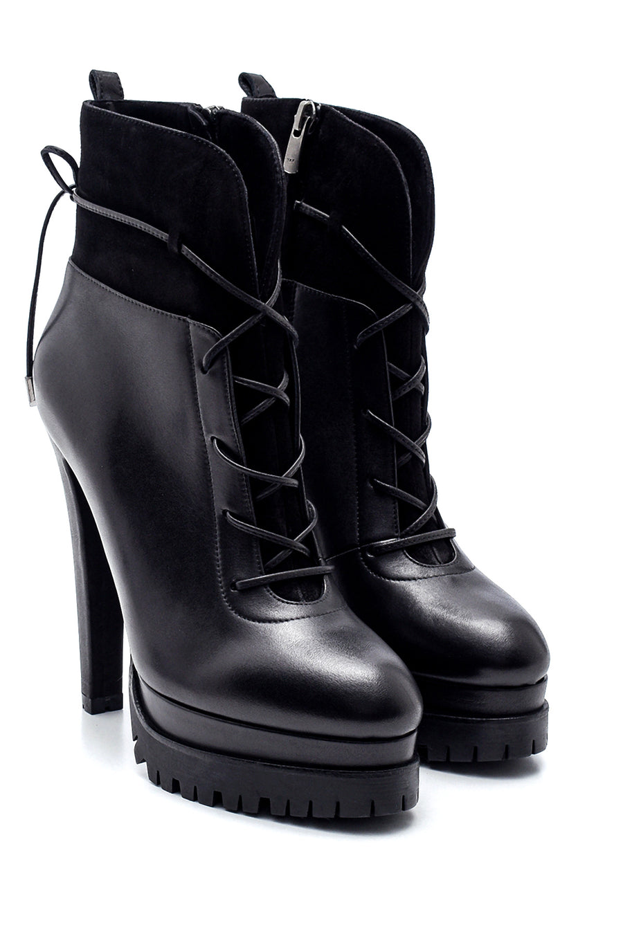 Women's Leather Platform Heeled Boots