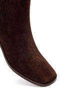 Woman Brown Chunky-Heeled Suede Chelsea Boots | Derimod