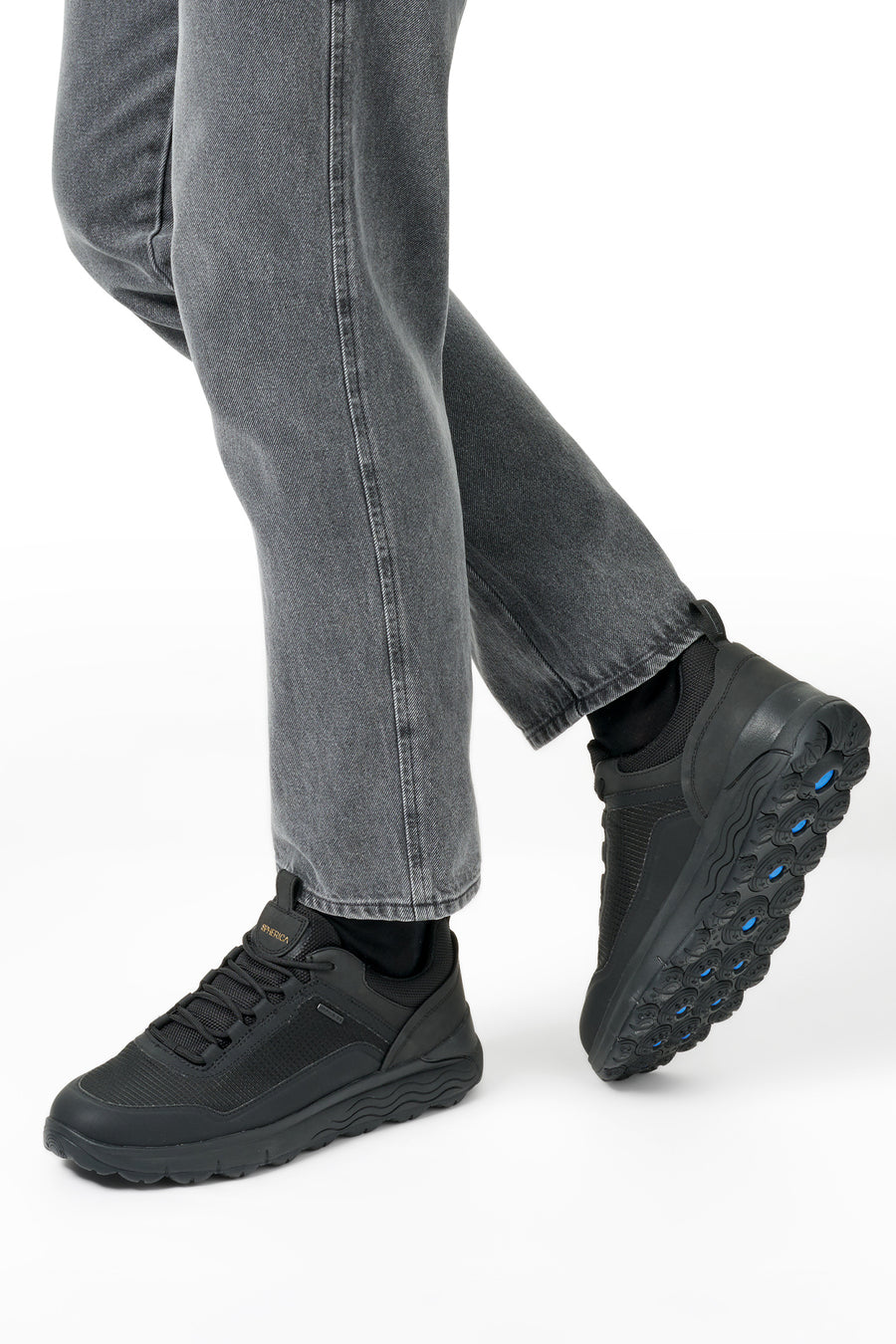 Geox Men Black U Spherica 4X4 B Abx A - Text+ Lace-Up Thick-Soled Fabric Sneaker