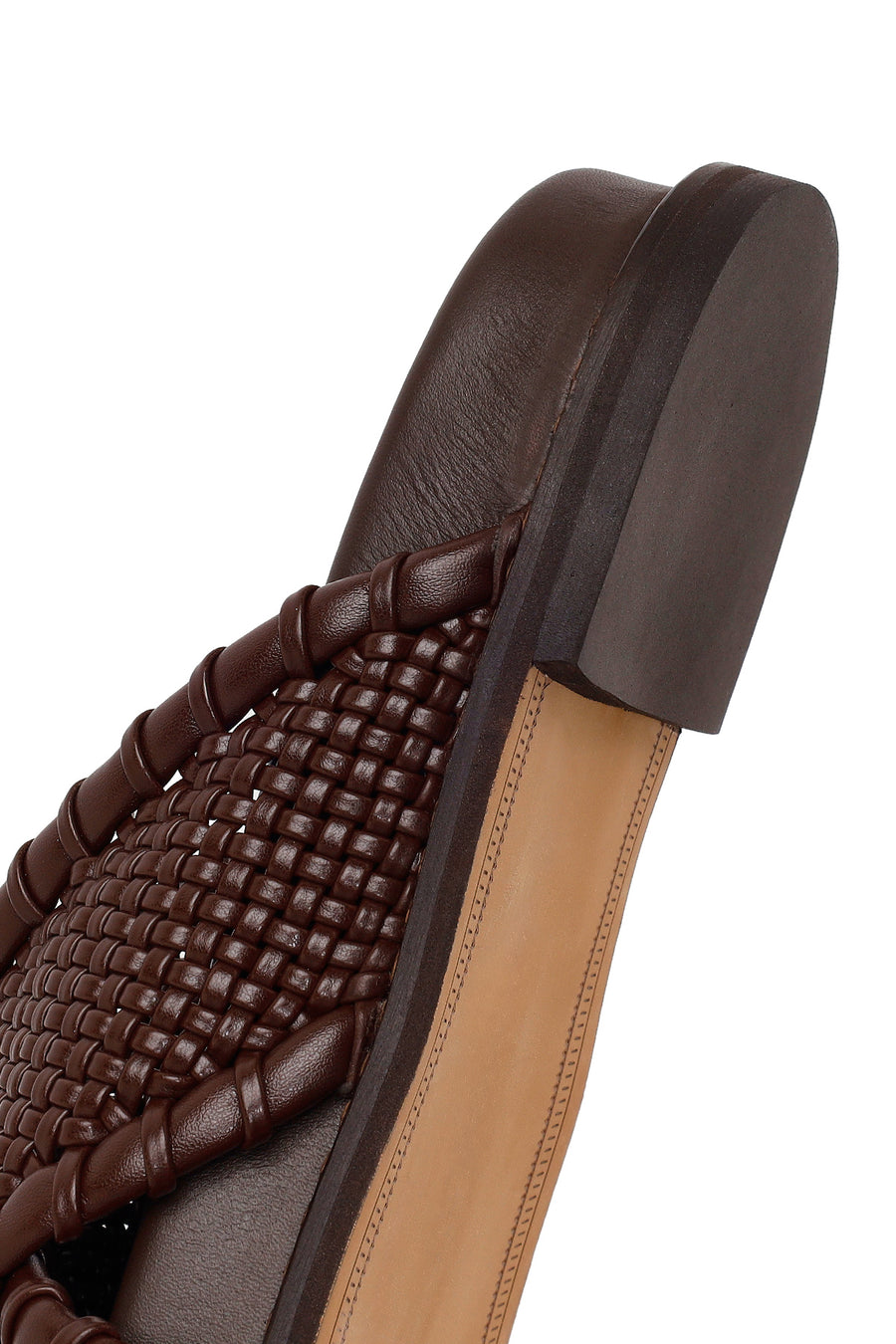 Woman Brown Knitted Patterned Leather Slipper