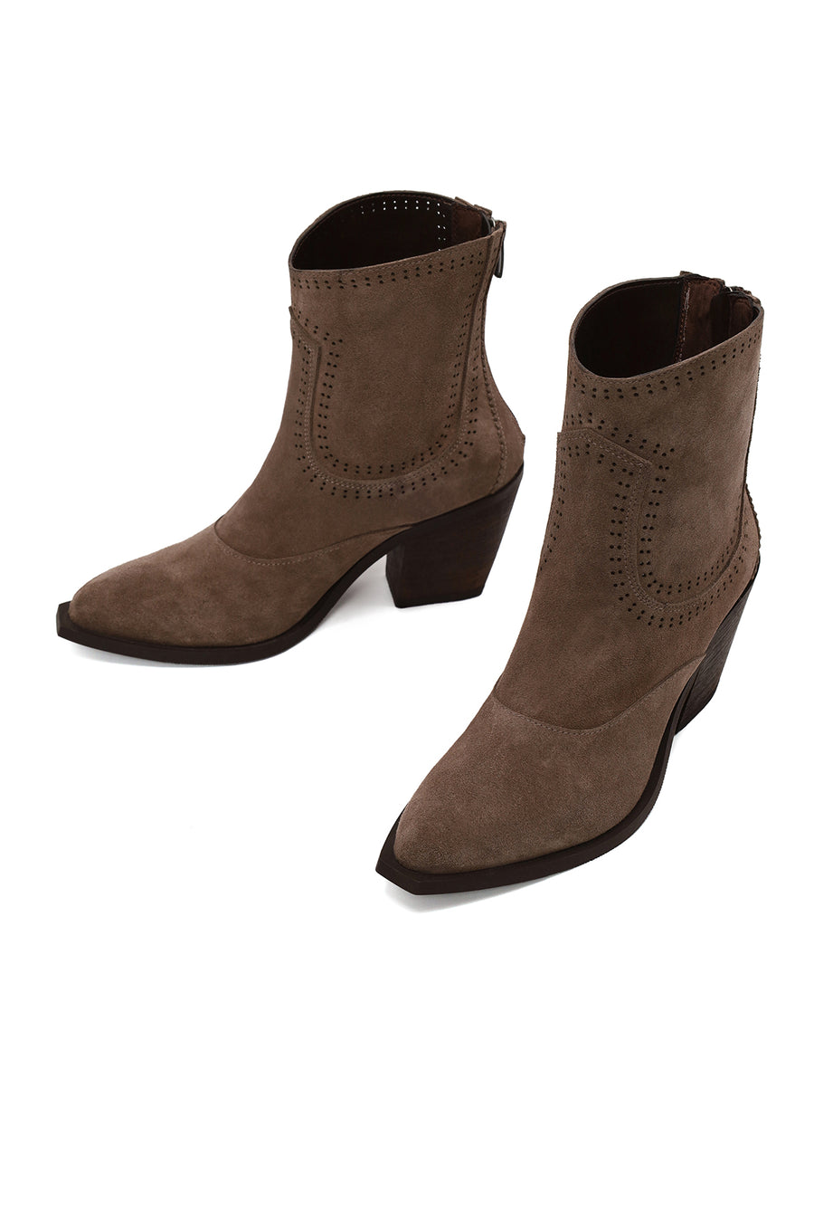 Woman Mink Zip Closure Thick-Heeled Suede Boots