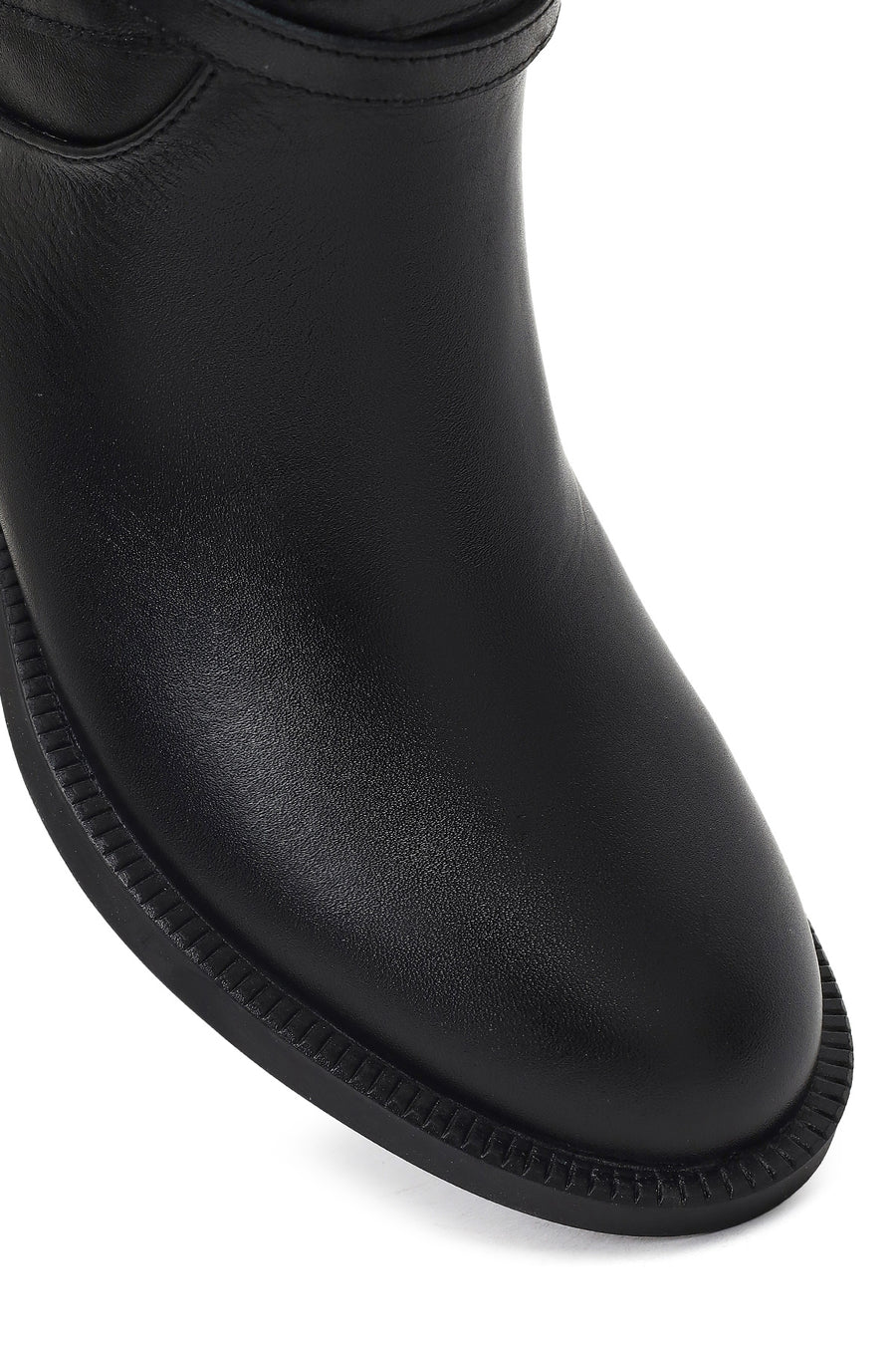 Woman Black Zip Closure Buckled Leather Boots
