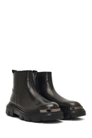 Male Black Zip Closure Thick-Soled Leather Boots | Derimod