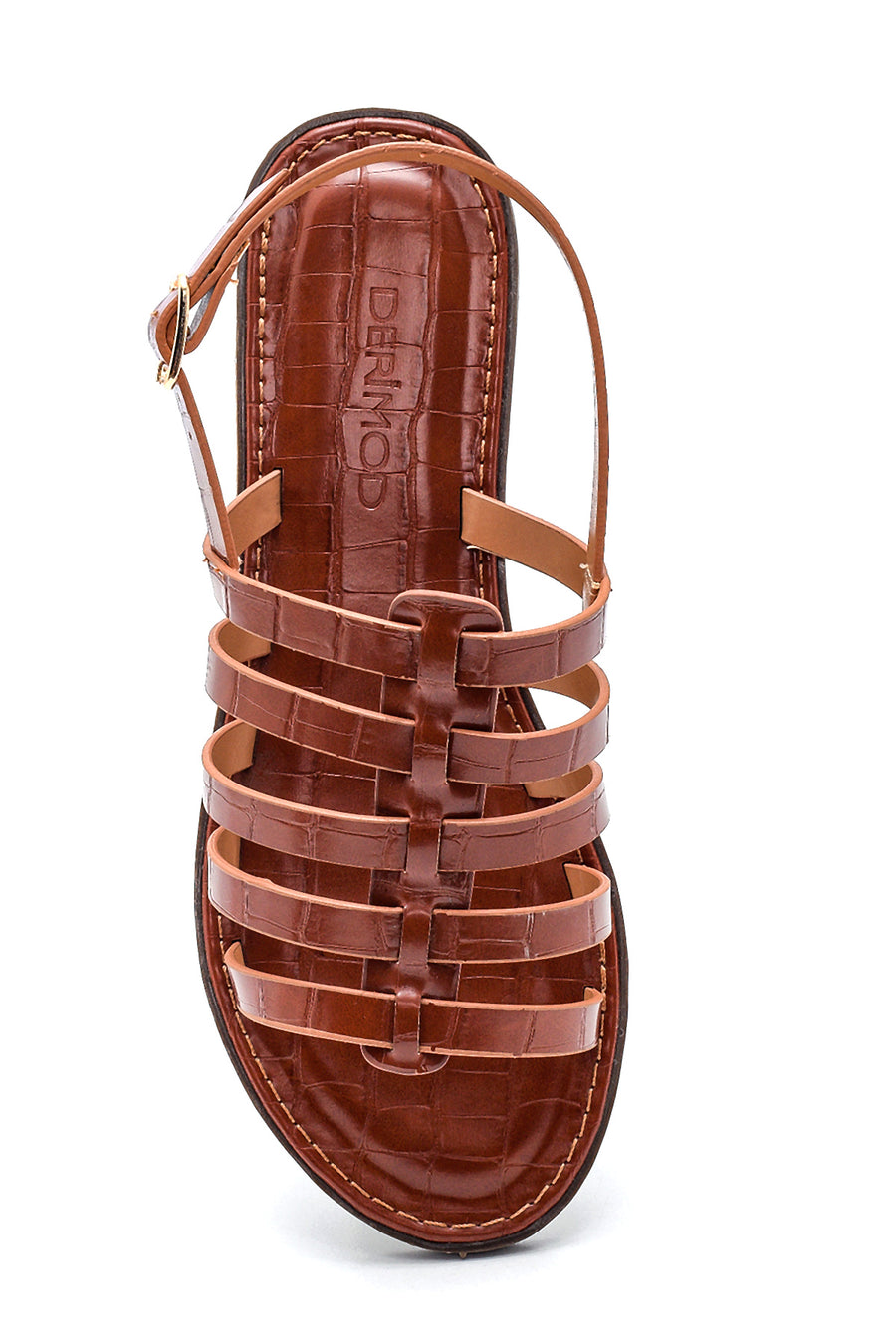 Women's Tan Crocodile Flat Sandals