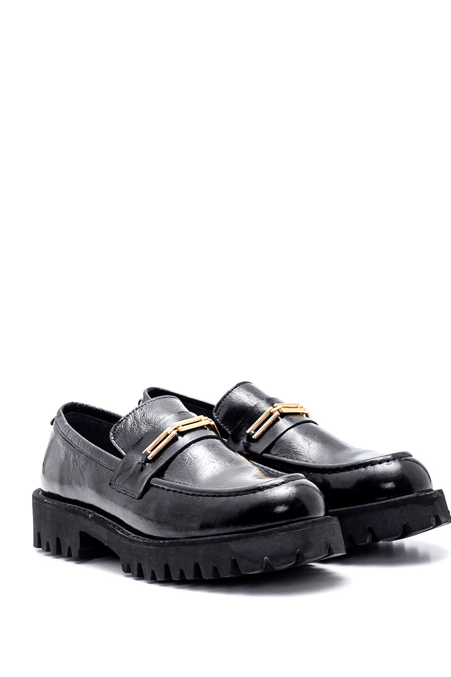 Women's Leather Patent Leather Buckle Loafer