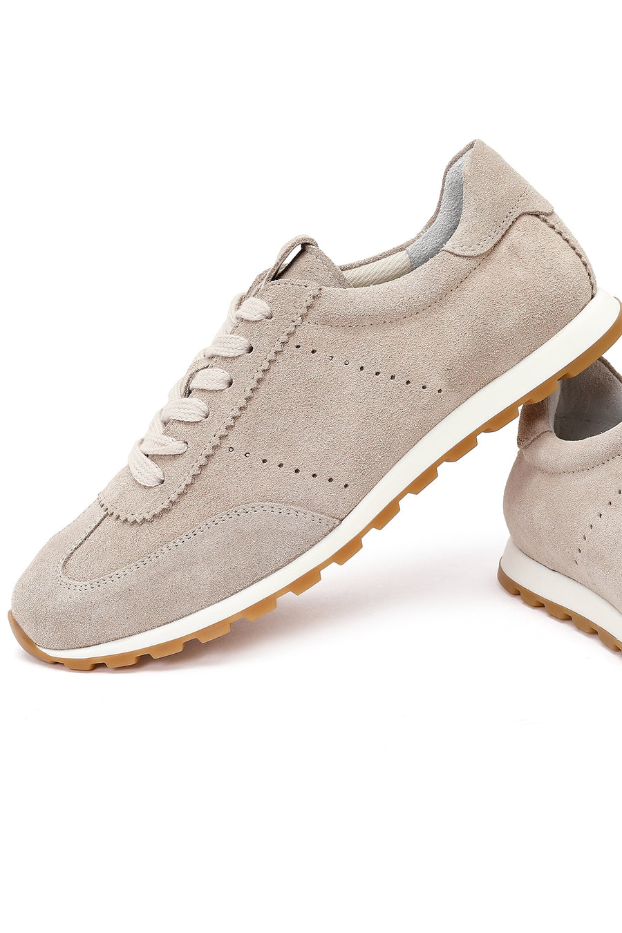 Women's Beige Lace-Up Suede Leather Sneaker
