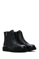 Women's Black Leather Zippered Boots | Derimod