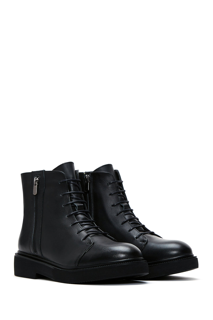 Women's Black Leather Zippered Boots