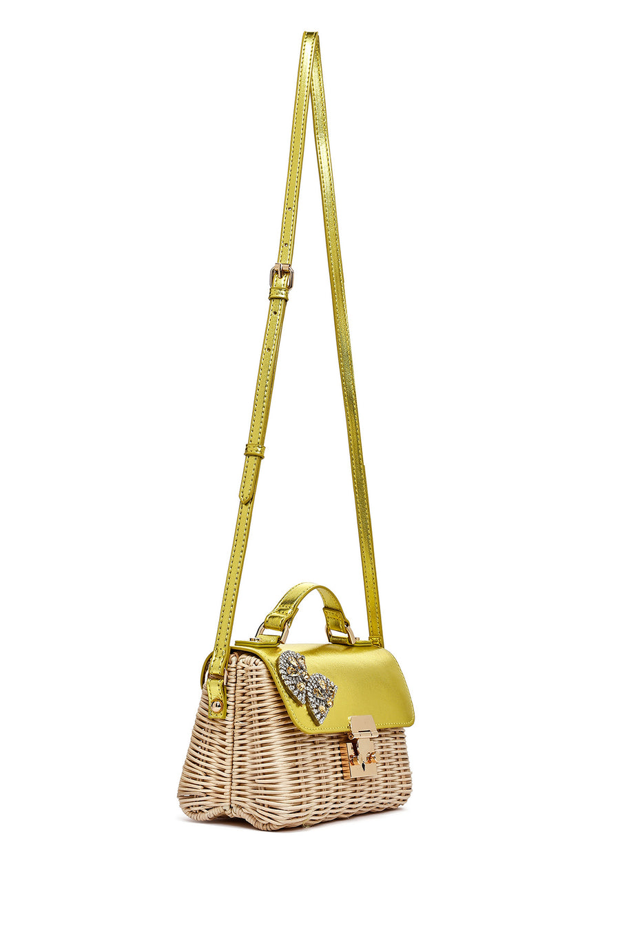 Women's Yellow Accessory Long Strap Straw Crossbody Bag
