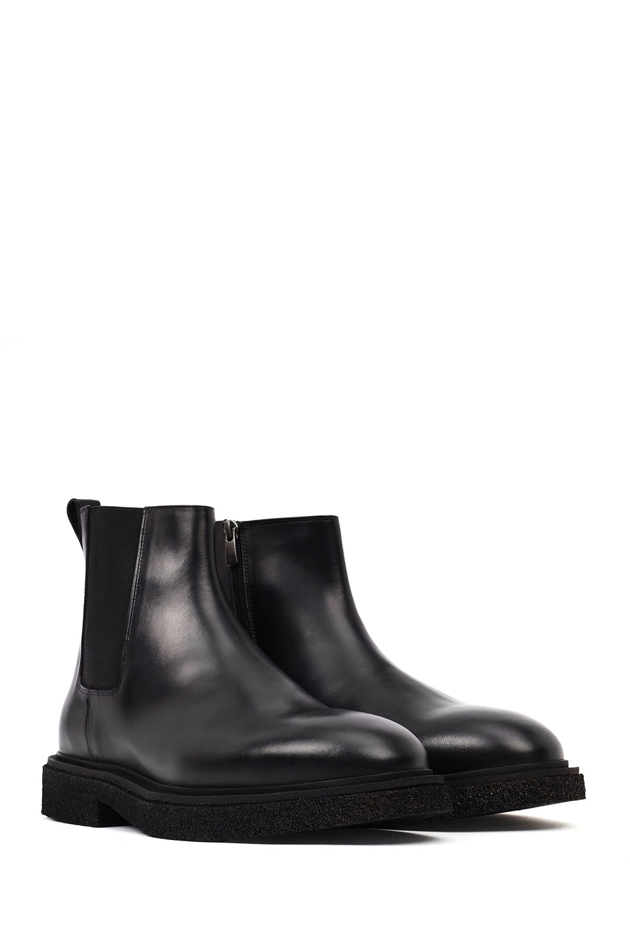 Men's Black Zippered Leather Boot