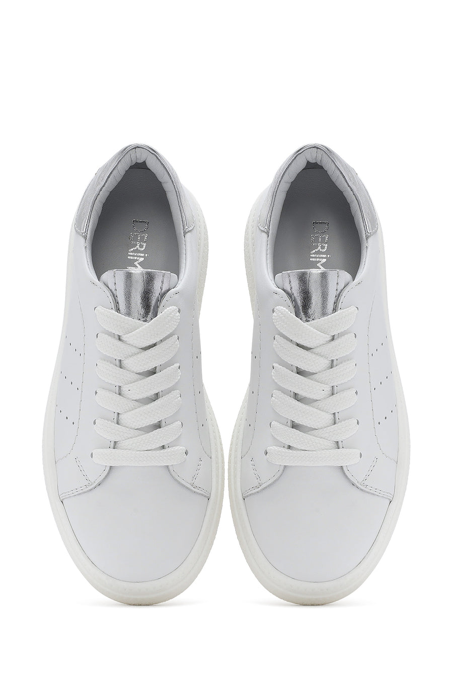Kadın Beyaz Bağcıklı Deri Sneaker