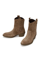 Woman Walnut Thick Heeled Suede Cowboy Boots | Derimod
