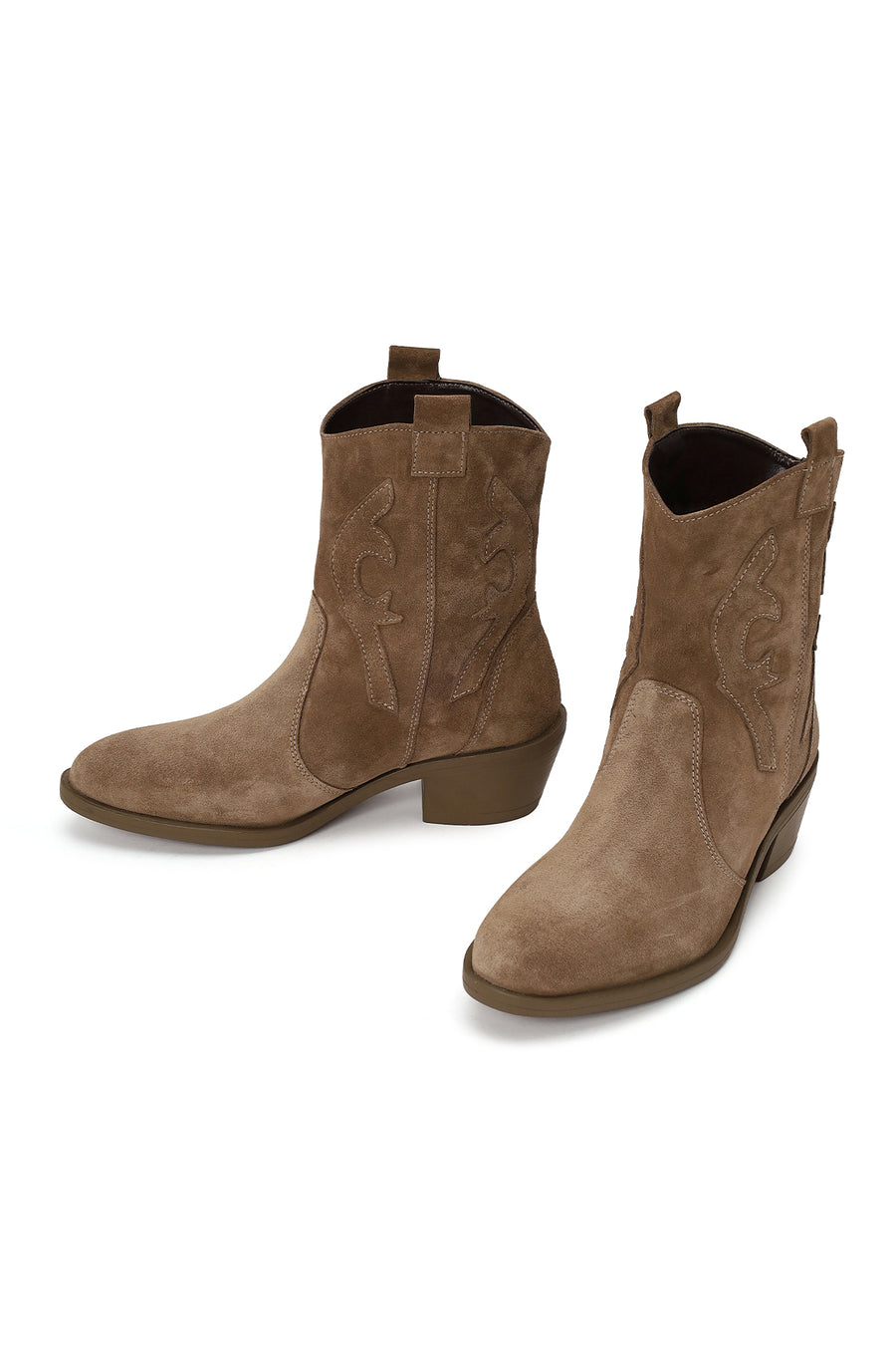 Woman Walnut Thick Heeled Suede Cowboy Boots