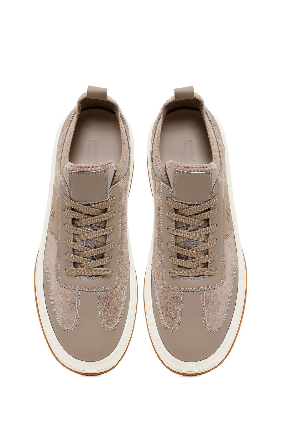 Male Beige Lace-Up Thick-Soled Leather Sneaker