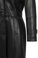 Lilian Woman Black Long Leather Coat | Derimod