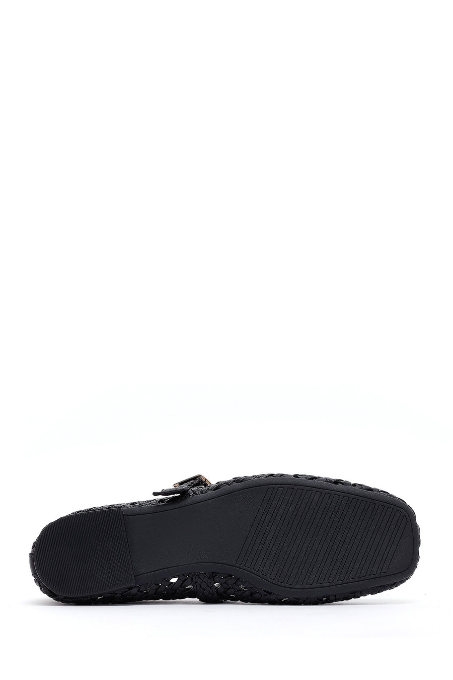 Women's Black Buckled Braided Ballerinas