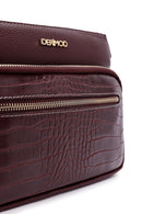 Women's Claret Red Long Strap Crocodile Crossbody Bag | Derimod