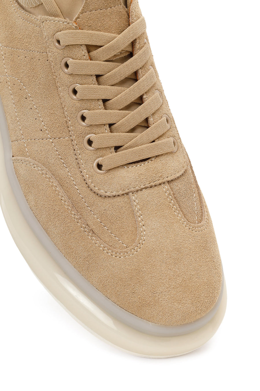 Erkek Bej Bağcıklı Kalın Tabanlı Süet Deri Sneaker
