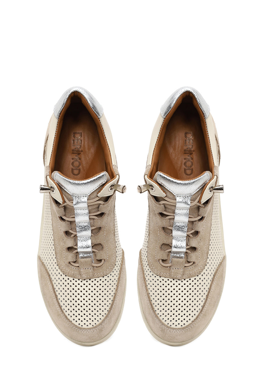 Woman Cream Lace-Up Thick-Soled Leather Comfort Shoes