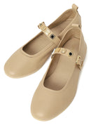 Women's Cream Buckled Leather Ballerinas | Derimod