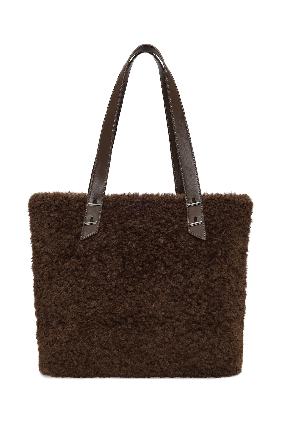 Woman Brown Plush Teddy Shoulder Bag