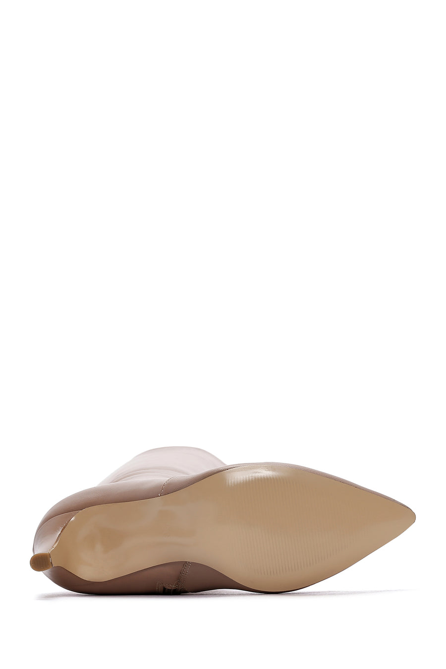 Women's Camel Zippered Thin Heeled Leather Boots