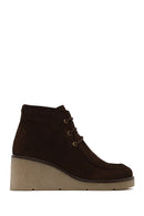 Woman Brown Lace-Up Wedge-Heel Suede Boots | Derimod
