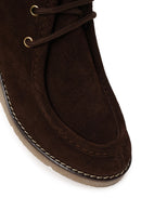 Woman Brown Lace-Up Wedge-Heel Suede Boots | Derimod