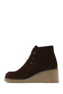 Woman Brown Lace-Up Wedge-Heel Suede Boots | Derimod