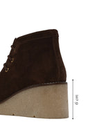 Woman Brown Lace-Up Wedge-Heel Suede Boots | Derimod