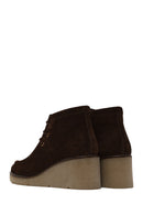 Woman Brown Lace-Up Wedge-Heel Suede Boots | Derimod
