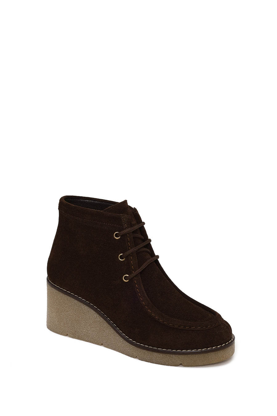 Woman Brown Lace-Up Wedge-Heel Suede Boots