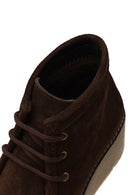 Woman Brown Lace-Up Wedge-Heel Suede Boots | Derimod