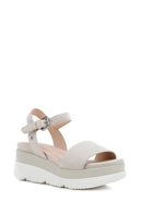 Geox Women's Mink D Gardenia C - Goat Suede Ankle Buckle Thick Soled Leather Sandals | Derimod