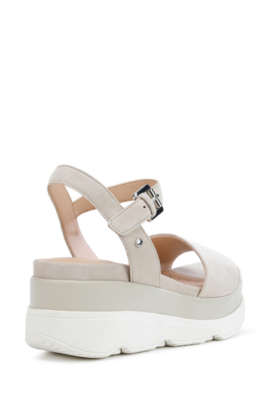 Geox Women's Mink D Gardenia C - Goat Suede Ankle Buckle Thick Soled Leather Sandals