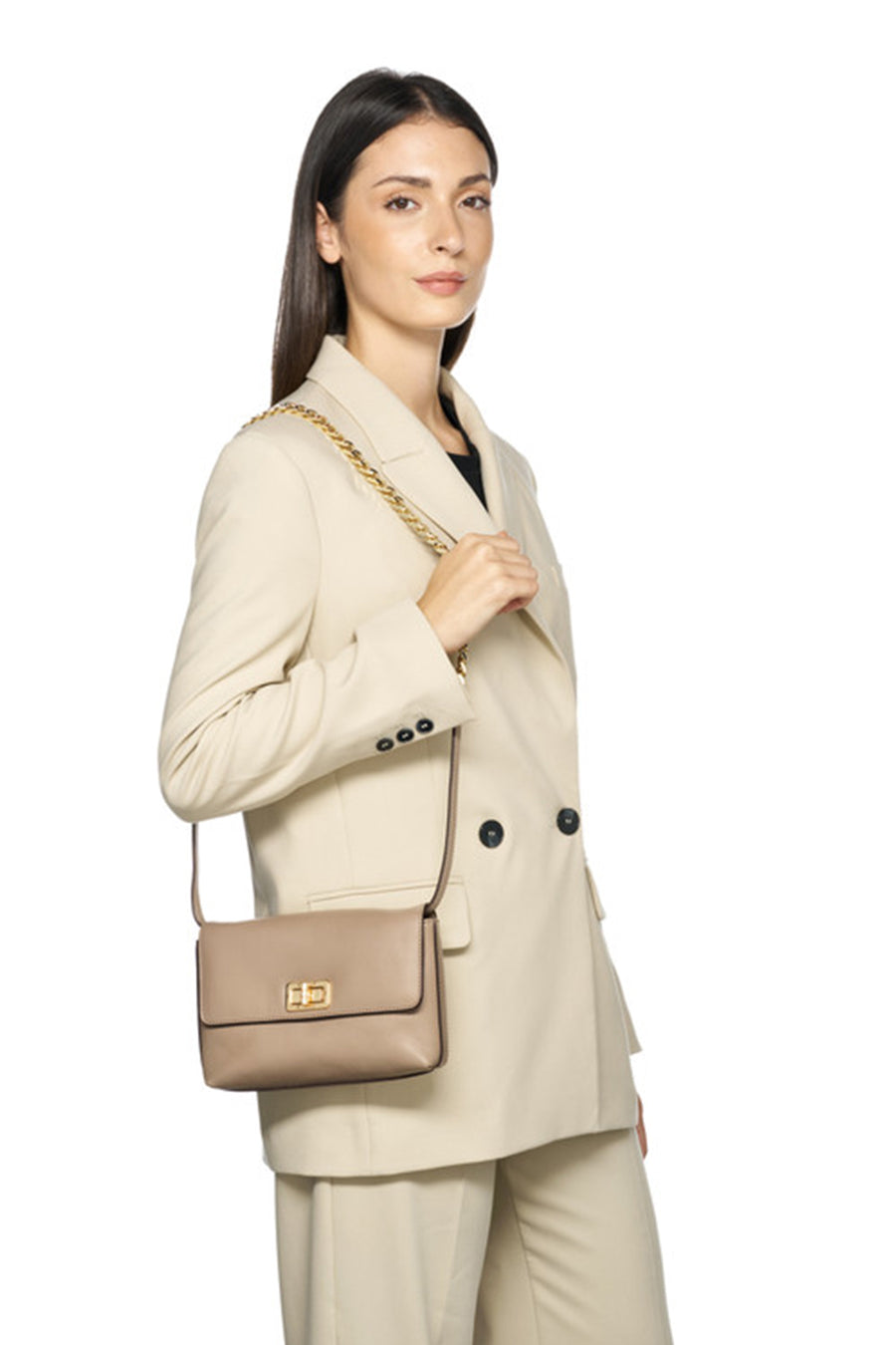 Geox Women Mink Liliane Chain Strap Leather Crossbody Bag
