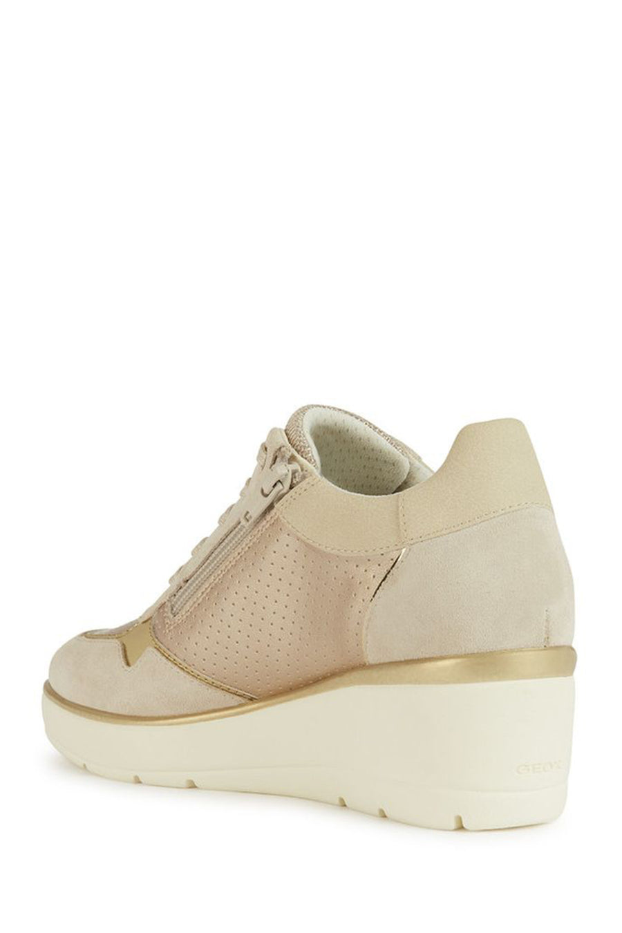 Geox Women's Beige Thick-Soled Lace-Up Leather Sneakers