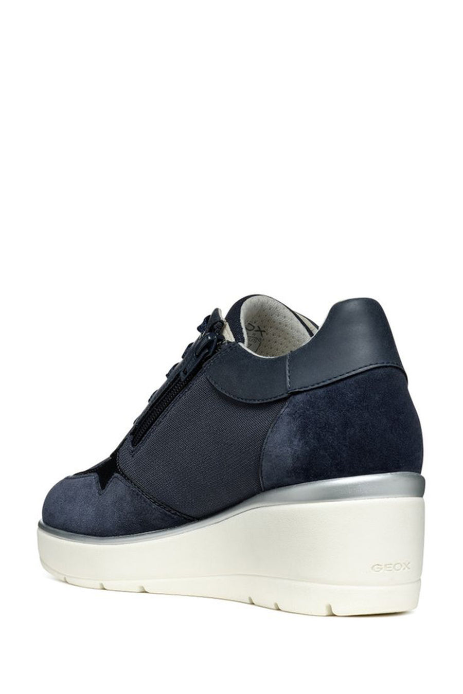 Geox Women's Navy Blue Ilde Thick Sole Lace Up Leather Sneaker