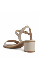 Geox Women Beige Aurely 50 Ankle Buckle Thick Heel Suede Leather Sandals | Derimod