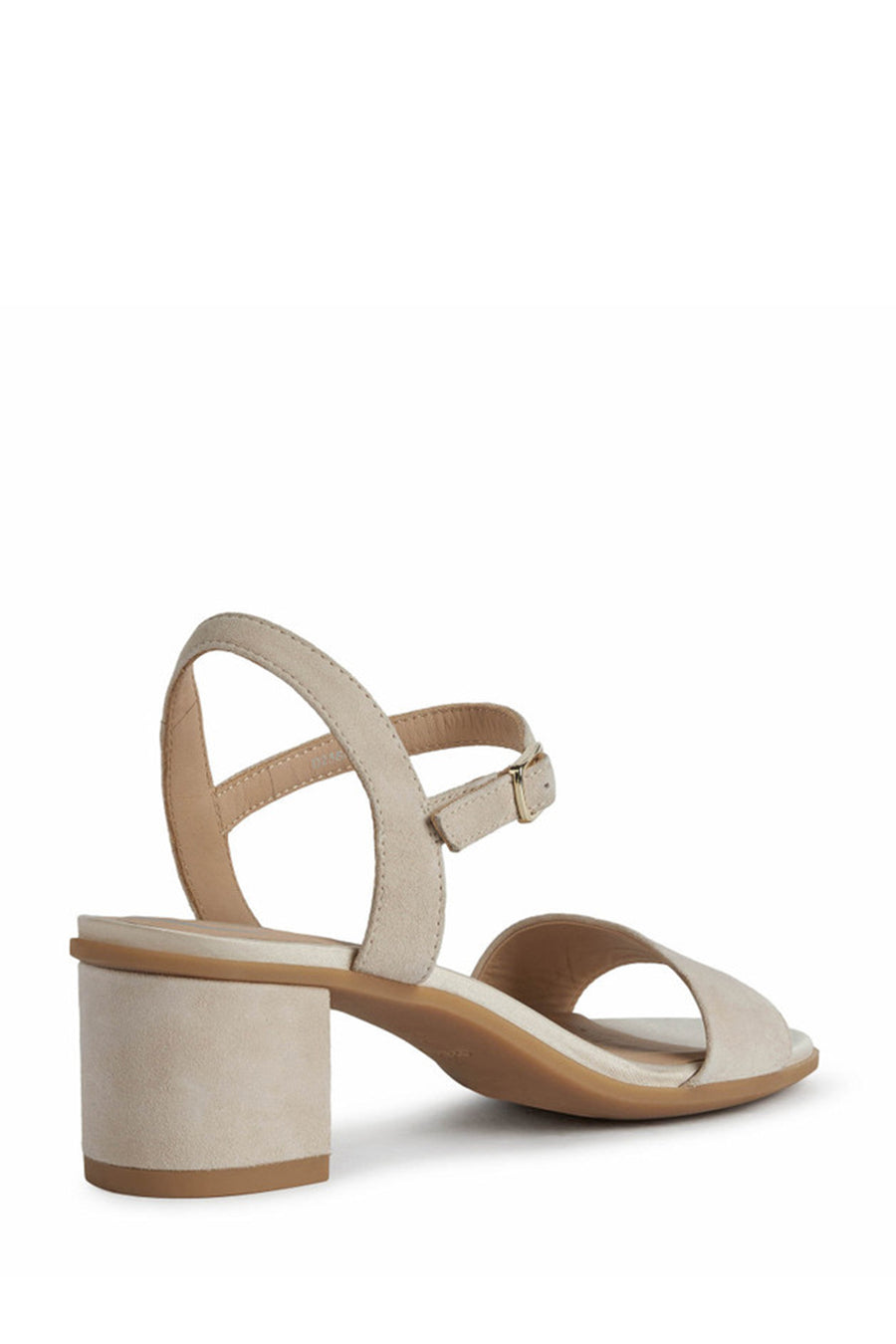 Geox Women Beige Aurely 50 Ankle Buckle Thick Heel Suede Leather Sandals